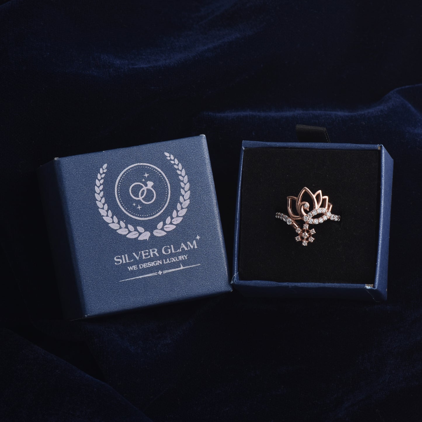 Silver Bloom: Rose Lotus Peacock Ring