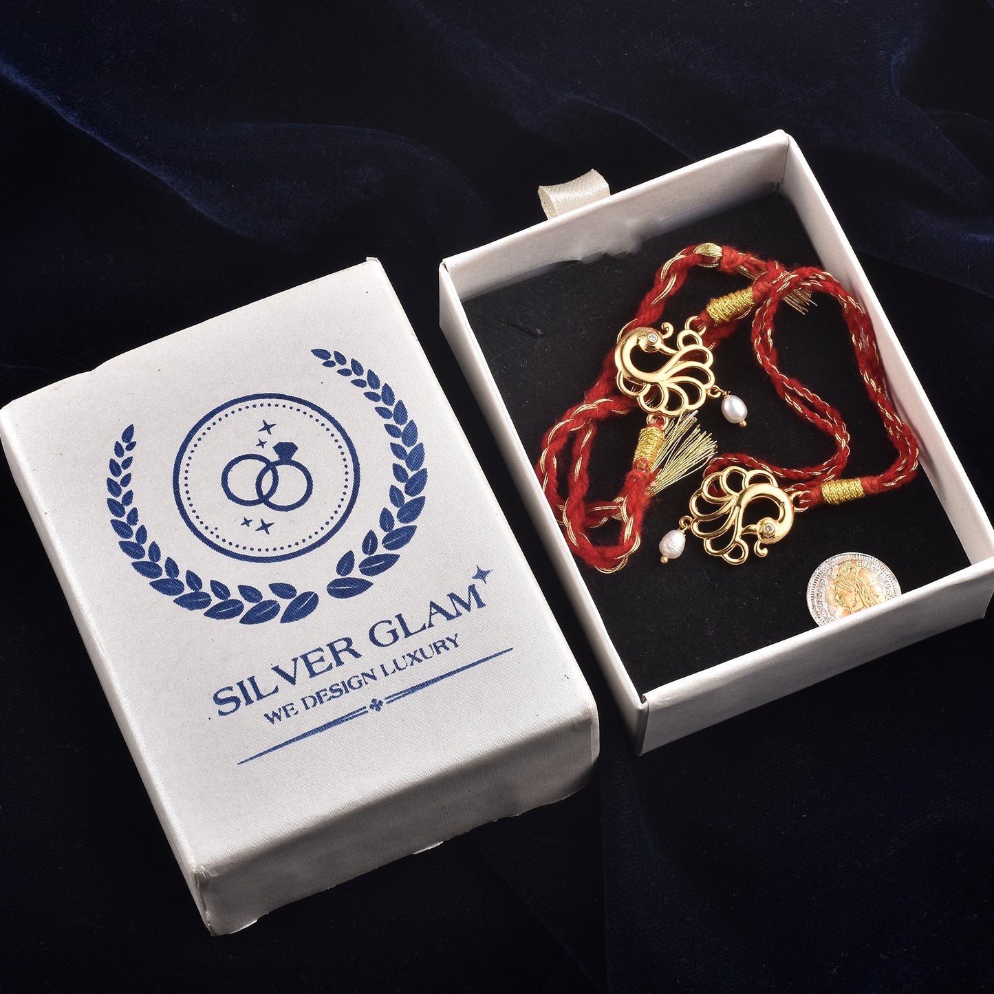 Silver Peacock Couple Rakhi Set
