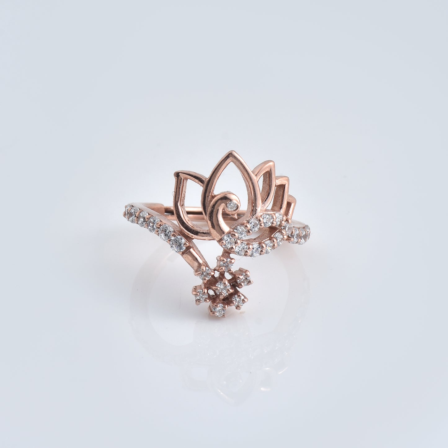 Silver Bloom: Rose Lotus Peacock Ring