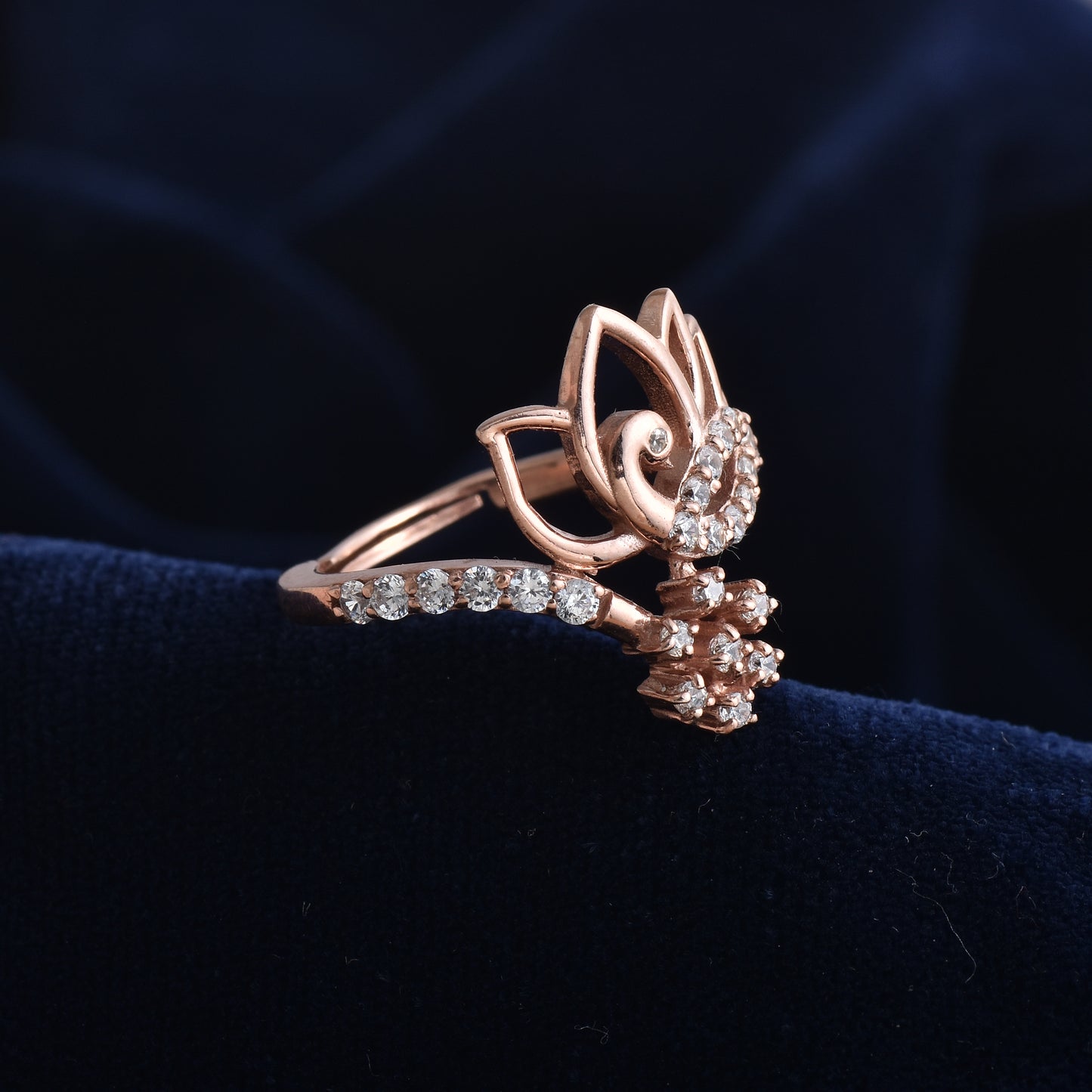Silver Bloom: Rose Lotus Peacock Ring