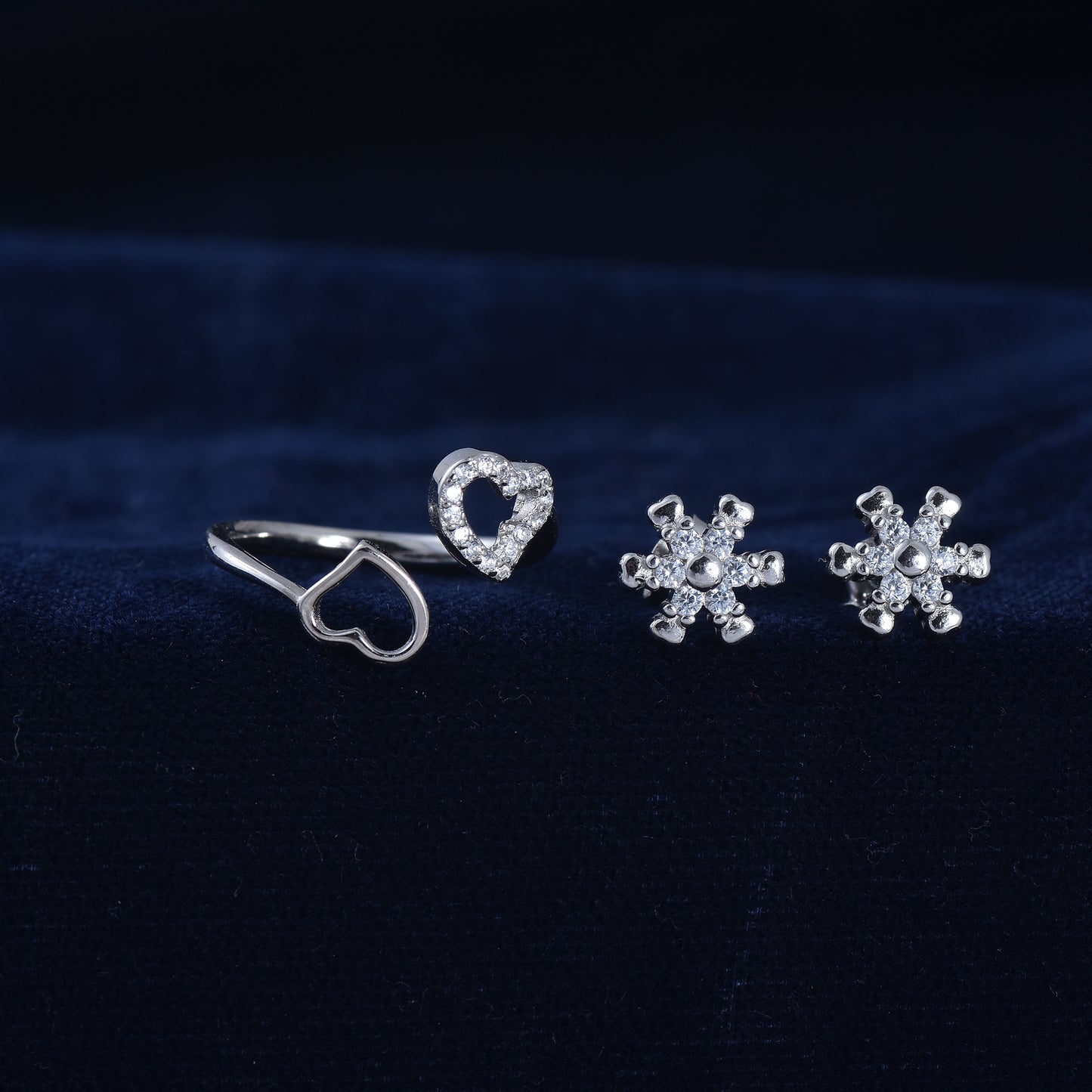 Silver Heart Ring & Tops Set
