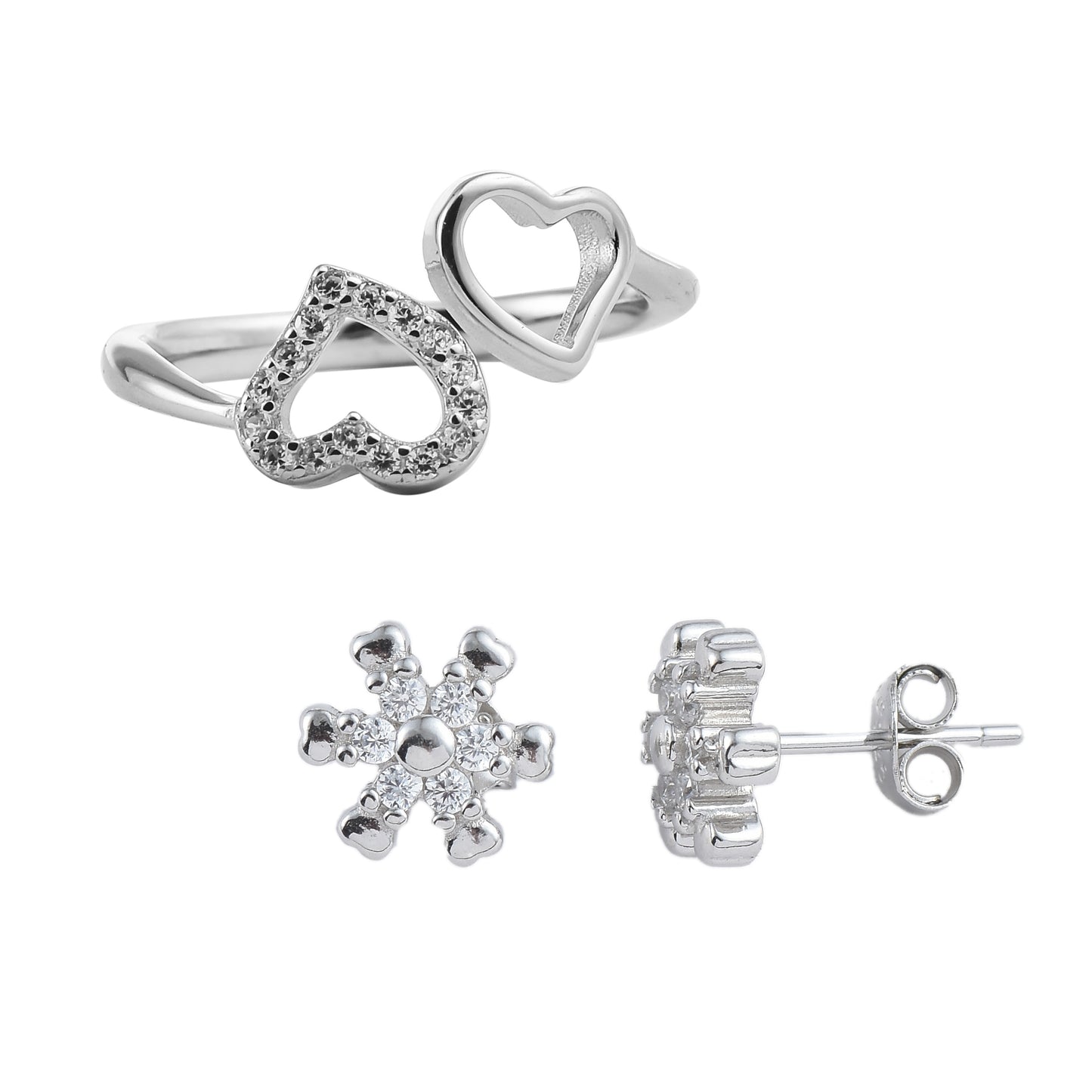 Silver Heart Ring & Tops Set