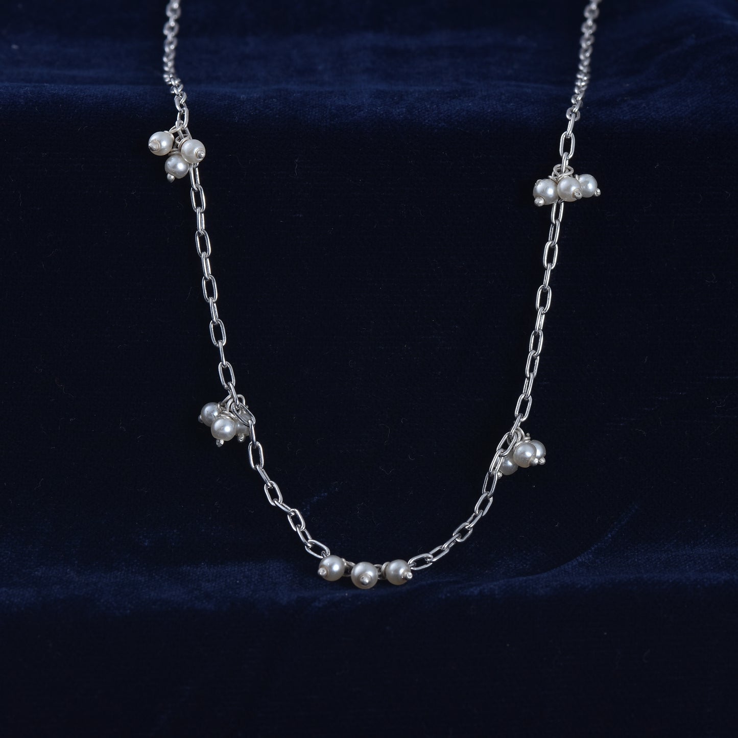 Silver Sparkle Duo Pearls Necklace & Ring Set