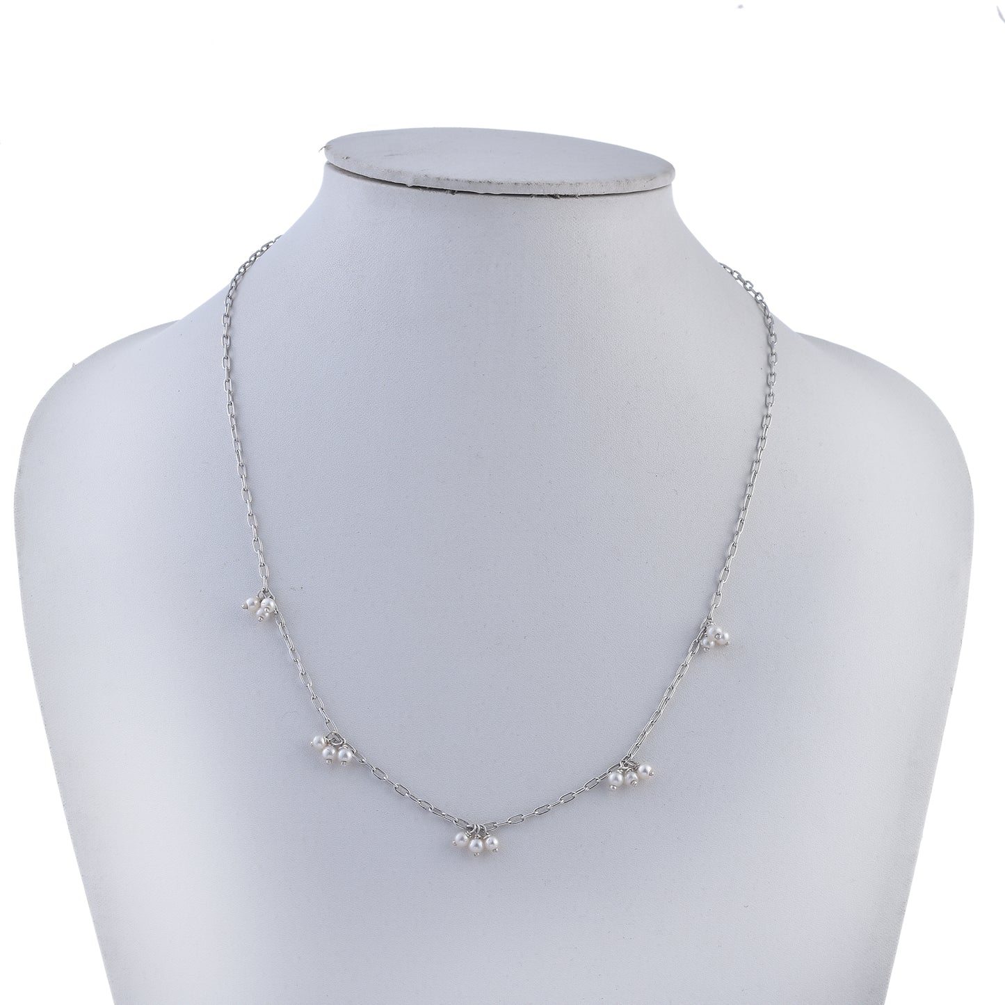 Silver Sparkle Duo Pearls Necklace & Ring Set