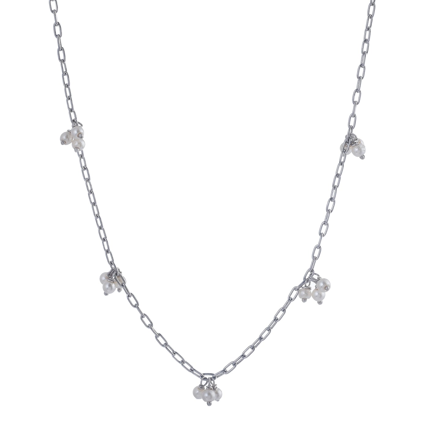 Silver Sparkle Duo Pearls Necklace & Ring Set