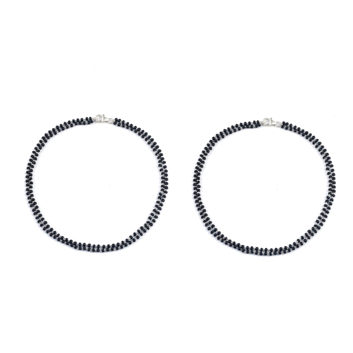 Silver Whisper Black Beads Anklet
