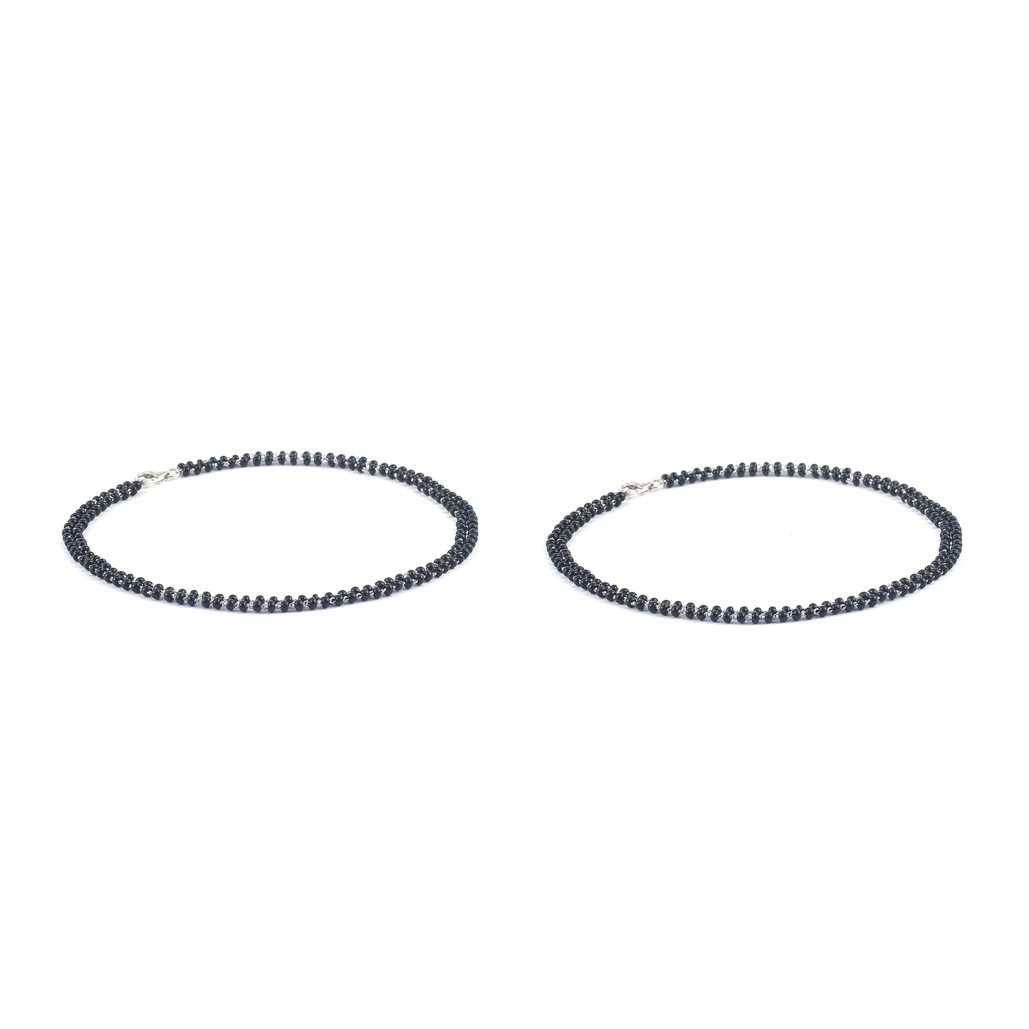 Silver Whisper Black Beads Anklet