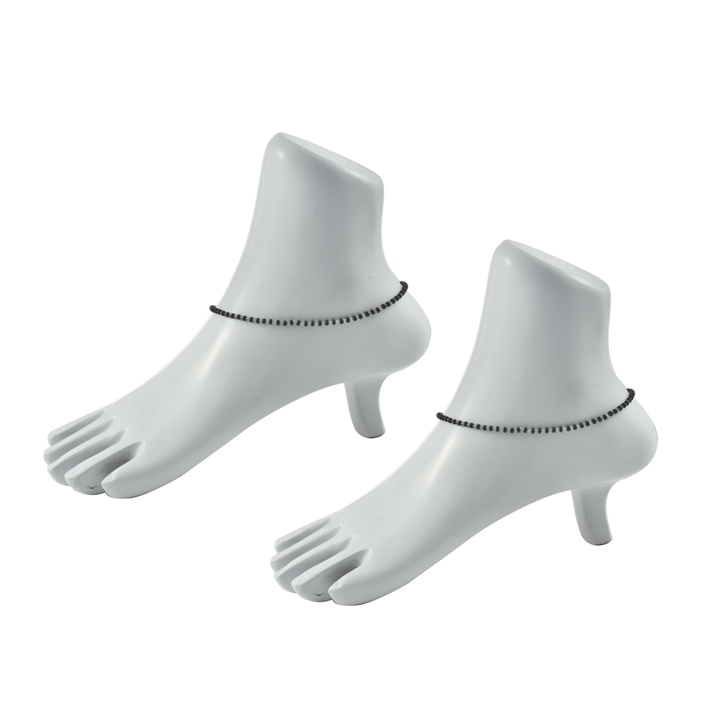 Silver Whisper Black Beads Anklet