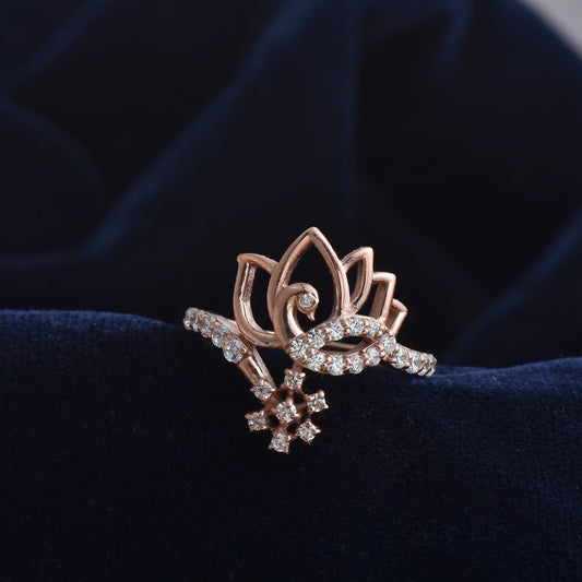 Silver Bloom: Rose Lotus Peacock Ring