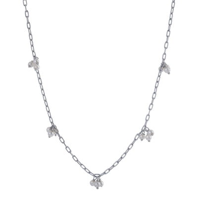 Silver Sparkle Duo Pearls Necklace & Ring Set