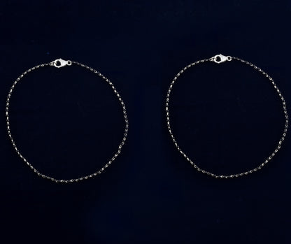 Silver Whisper Black Beads Anklet